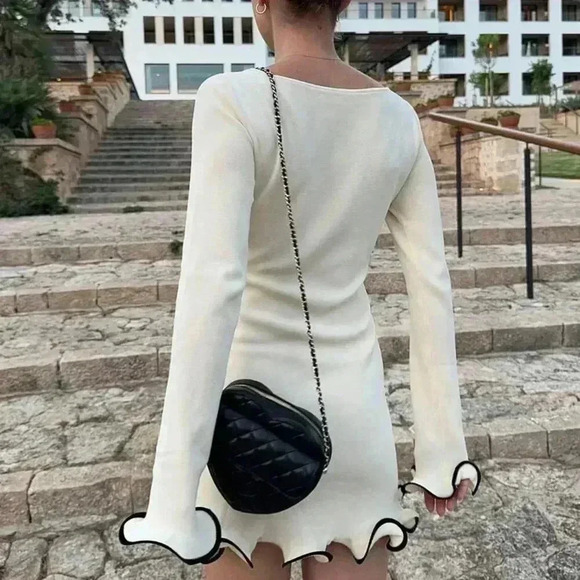 Apricot Elegant Women's Fashion Long Sleeves Ruffle Bodycon Dress - Picture 5 of 5